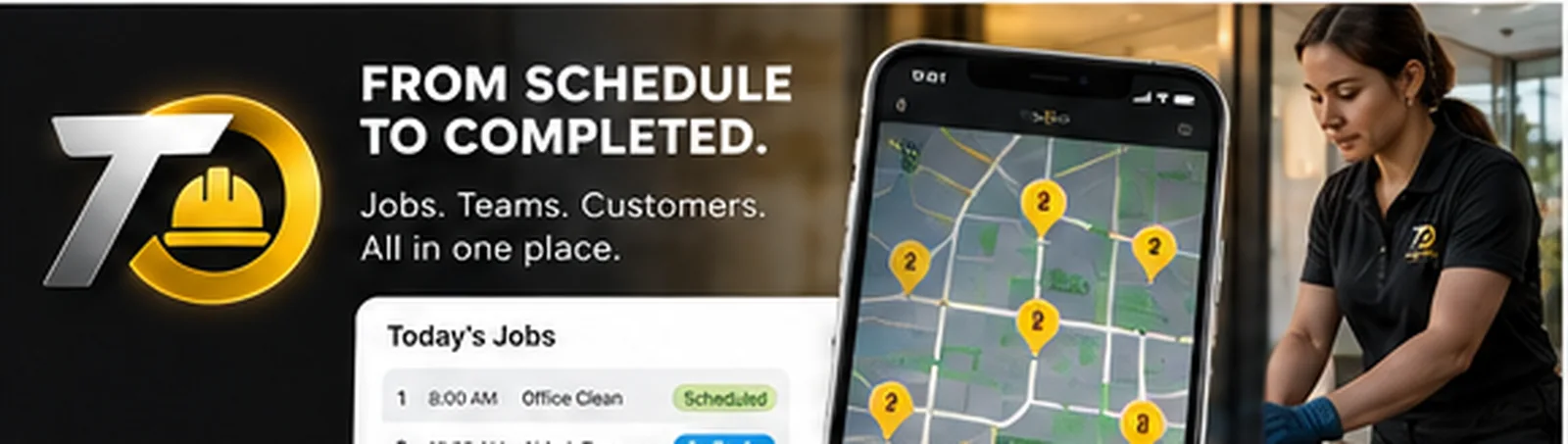 From schedule to completed — jobs, teams and customers in one place