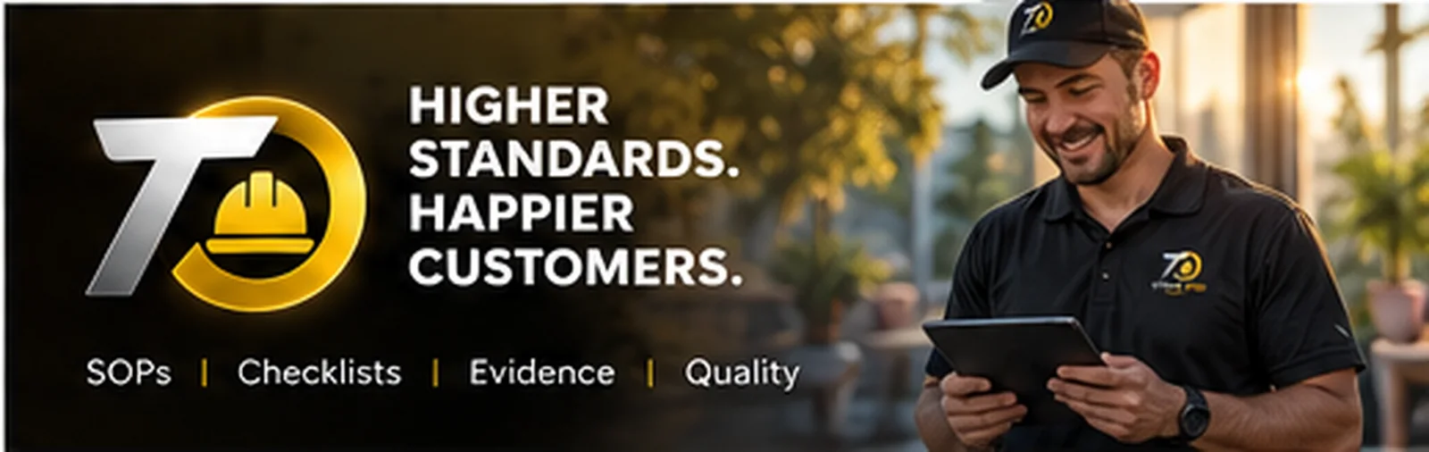 Higher standards. Happier customers. SOPs, checklists, evidence and quality.